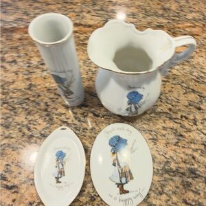 Vintage Blue Bonnet Girl Ceramic Serving Set